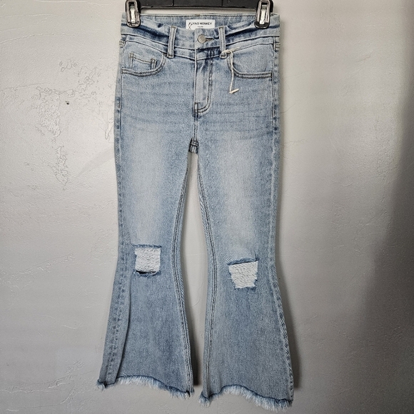 Flying Monkey NWOT Youth Girls 8 Light Wash Denim Flare Jeans Distressed Boho - Picture 1 of 6